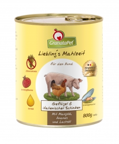 GranataPet Liebling's Mahlzeit Geflügel & Italienischer Schinken mit Mangold, Ananas und Lachsöl Hundefutter 800 g